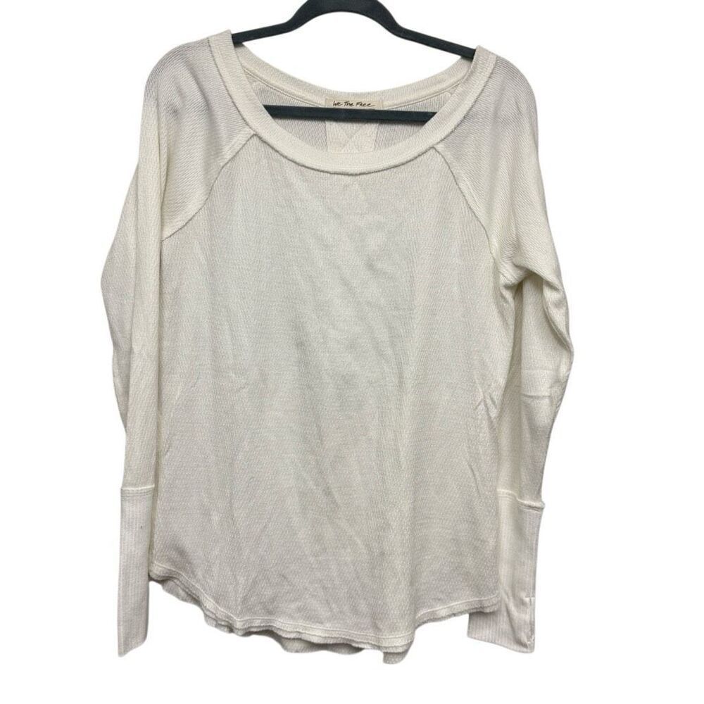 Free people We the Free long-sleeve waffle knit thermal tunic top in white size